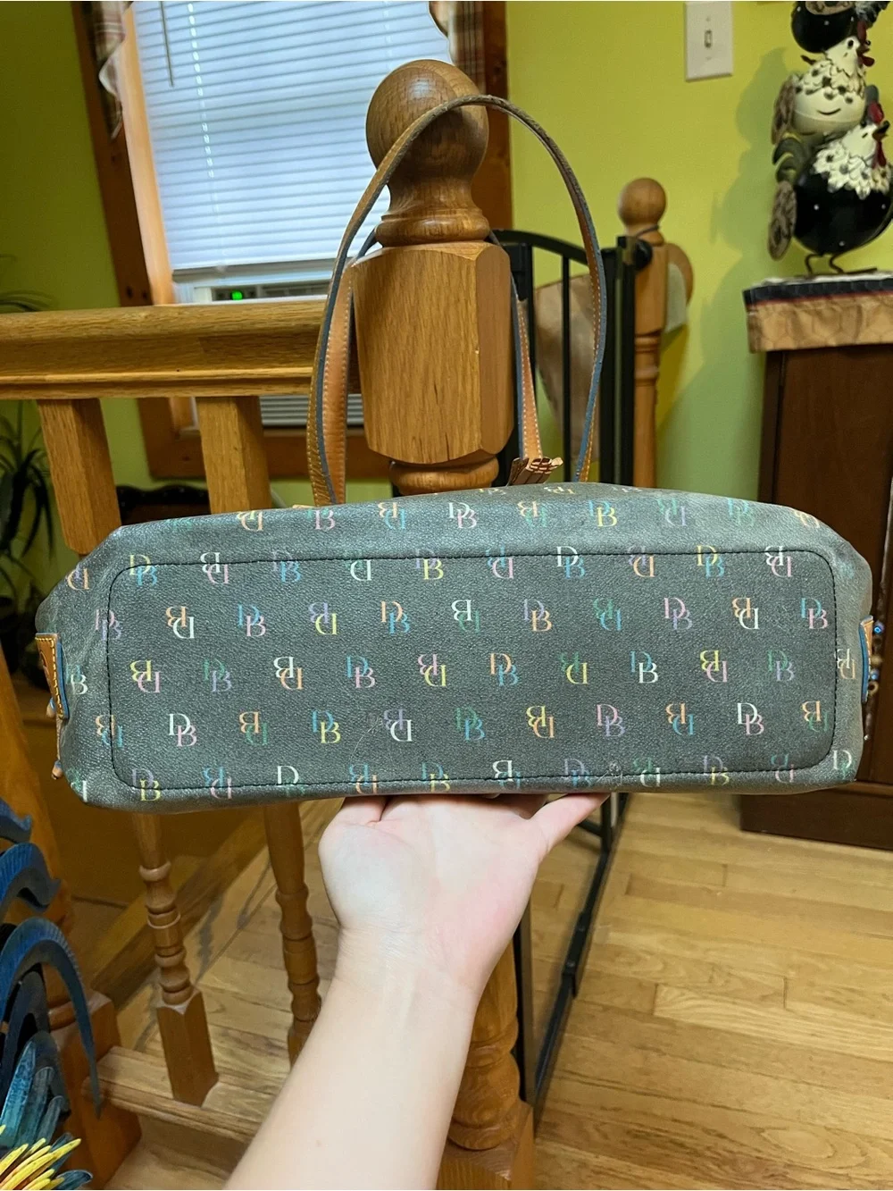 Dooney & Bourke y2k Multicolor Logo Canvas Satchel Bag with Brown Leather Trim